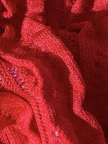 Swim Mod Women's Solid Color Jacquard Fabric Halter Metal Decor Ruffle Bikini Set, Spring/Summer - Red - View 6