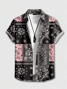 ROMWE MEN Street Life Áo sơ mi nam tay ngắn họa tiết Paisley cho kỳ nghỉ hè - màu đen - Xem 1