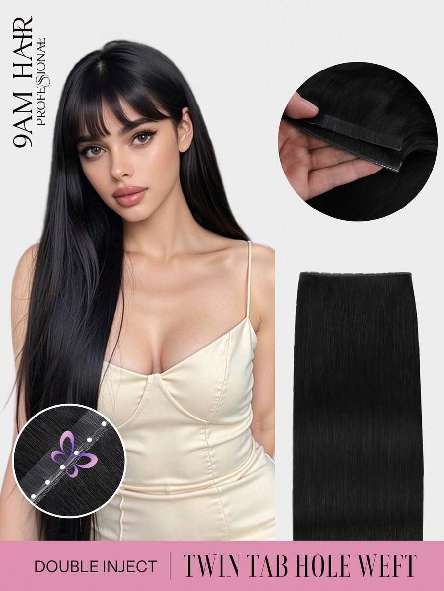 Tóc nối Remy dạng bướm không keo, hai lớp, đính hạt siêu nhỏ, tóc nối PU hai lớp liền mạch, không đường nối, đính hạt.
