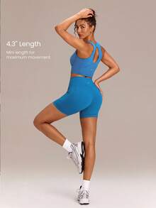 GLOWMODE 4.3" Pantalones cortos de ciclista con soporte de corsé FeatherFit ™ -Sculpt, sin costura frontal, control del abdomen, con bolsillos laterales y tiras antideslizantes, para entrena - Verde militar - Ver 4