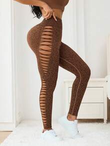 Slayform Slayform Women's Seamless Leopard Print Leggings, Women's Sports Tight Pants, Ripped Sexy Lifting Slim Fit Leggings, Tight Pants, Sports Pants - Brown - View 4