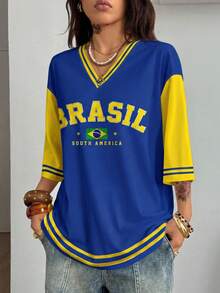 Coolane 女士休闲简约字母数字图案T恤，适合夏季穿着 - 彩色 - 查看 5