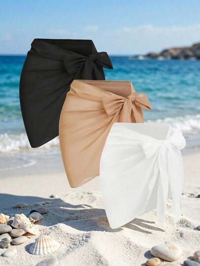 Swim Vcay Bộ đồ đi biển dáng rộng bằng chiffon dành cho nữ cỡ lớn, gồm áo khoác ngoài và chân váy, thích hợp cho kỳ nghỉ hoặc đi biển.