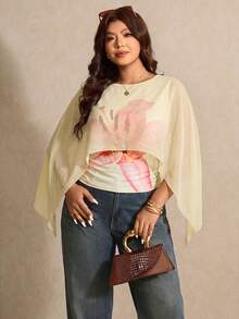 Elaquor Plus Size Women Floral Print Round Neck Elegant Summer Top Casual Vacation Going Out Top Casual Floral Top For Women - Multicolor - View 3