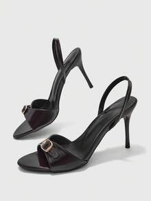 CUCCOO BIZCHIC Giày sandal cao gót mũi tròn hở mũi kiểu Pháp, khóa kim loại, gợi cảm, dành cho nữ, mùa hè. - Cà phê nâu - Xem 8