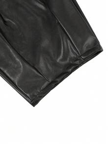 SLATEMANN Men's Black PU Leather Shorts, Fashionable Casual Versatile Bermuda Shorts, Rivet Design - Black - View 6
