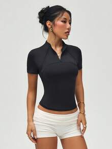 Easithlete Women's Outdoor Sports Stitched Short Sleeve Equestrian Wear - Black - View 7