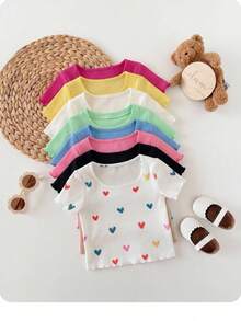 SHEIN Baby Girls Casual Solid Color Ruffles Trim Short Sleeve Knitwear Tops,Random 9 Pieces, Send 4 Pieces - Multicolor - View 5