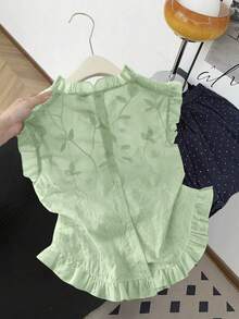 GlowEve Women's Sleeveless Embroidered Frill Trim Shirt - Mint Green - View 2