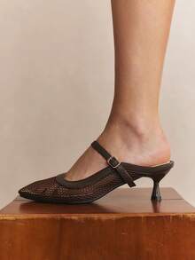 Rosivie Sepatu hak tinggi wanita model terbaru musim semi dan musim panas, desain ujung persegi kecil, nyaman dan simpel untuk liburan, sepatu hak tinggi wanita, wajib dimiliki untuk bepergian, kasual dan serbaguna. - Coffee Brown - View 2