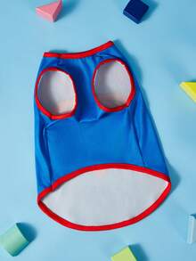 SUPERMAN X SHEIN 1 Piece Of Patterned Printed Pet Vest, Cat Clothes, Dog Clothes, Size XXS-XXXXL, Extra Small, Extra Large, Logo, Cool. - Blue - View 6