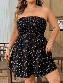 SHEIN CURVE+ Plus Size Sleeveless Ditsy Floral Jumpsuit, Casual Vacation Style - Multicolor - View 5