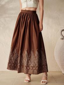 BELROSIE Vintage Elegant Women's Romantic Luxury High-End Design Positioning Silver Thread Embroidery Super Large Hem Long Skirt - Multicolor - View 3