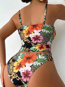 Swim Lushoire 豹纹可调节肩带性感女士背心吊带比基尼套装，夏季 - 彩色 - 查看 2