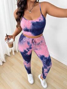 SHEIN EZwear 大码女式扎染吊带背心和裤子两件套（扎染图案随机） - 彩色 - 查看 5