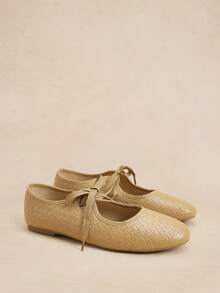 Rosivie Sepatu Flat Tenun Bertali Ujung Bulat Elegan Gaya Prancis untuk Wanita, Cocok untuk Natal. - Warna pasir basah - View 9