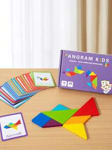MINKOJA MINKOJA Kids Creative Wooden Tangram Puzzle Double-Sided Pattern Cards Geometric Shape Learning Focus & Thinking Training Parent-Child Interactive STEM Educational Early Learning Toy - Multicolor - View 7