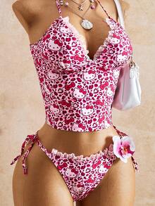 Swim Mod HELLO KITTY AND FRIENDS | SHEIN 女士夏季沙滩卡通印花吊带背心式泳衣套装 - 彩色 - 查看 1