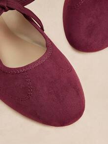 Rosivie French Fashion Elegant Commuter Embroidery Thread Strap Bow Mary Jane Women Flat Shoes Fall Shoes - Burgundy flannel - View 11