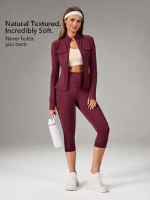 OutZeal Chaqueta deportiva para mujer, chaqueta con cremallera ajustada y de secado rápido para gimnasio y entrenamiento, con múltiples bolsillos - Burdeos - Ver 2
