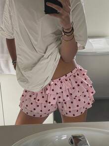 CovetEZ 女士波点多层荷叶边半身裙 - 粉色 - 查看 1