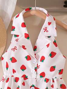 SHEIN Elladie kids 花园女孩夏季新款时尚Polo领露背吊带束腰甜美度假风连衣裙，少女正式连衣裙 - 白色 - 查看 6