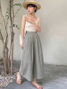 DAZY Women's Striped Pocket Casual Loose Vacation Pants Vacation Beige Autumn - Black - View 5