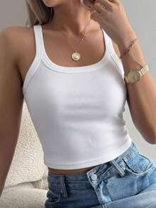 Livesso Women's Slim Fit Solid Color Sleeveless Tank Top - White - View 5
