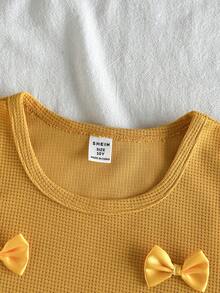 Vintaside Kids 女童夏季圆领无袖简约休闲时尚百搭背心，搭配时尚百搭休闲水洗牛仔短裤套装，适合旅行、度假或日常休闲参加家庭聚会。 - 黃色 - 查看 4