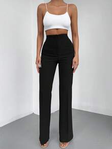 EURMUSE Solid Flare Leg Pants - Black - View 3