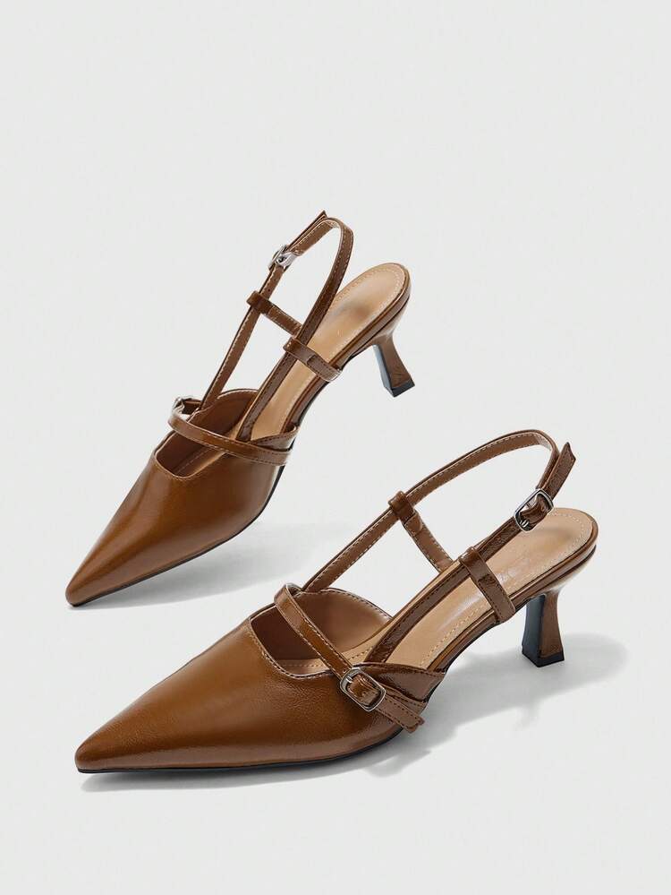 CUCCOO BIZCHIC Slingback Shoes Commuting Versatile, Pointed Patent Leather Thin Heels Shallow Women's Shoes