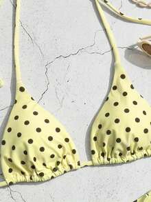 Swim Mod Conjunto de bikini de triángulo con copa sólida para mujer, traje de baño sexy de dos piezas con lazos - Amarillo claro - Ver 4