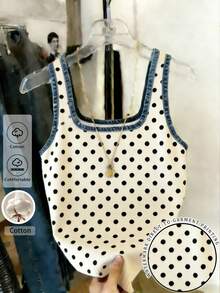 Resyla Cotton Casual 2000s Fitted Versatile Fruit Print Women Tank Top Date Black And White Polka Dot Summer - Multicolor - View 1