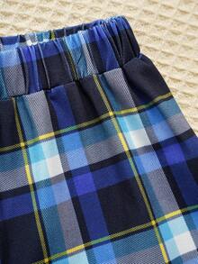 SCOOBY-DOO X SHEIN Young Boy Cartoon Print Contrast Trim Short Sleeve T-Shirt And Plaid Shorts Pajama Set, Summer - Blue - View 8