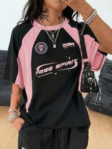 Coolane Women's Men's Plus Size Summer Streetwear Cowboy Oversized Racing Motorcycle Print Color Block Raglan Sleeve Jersey T-Shirt Vacation Hot Pink - Black - View 4