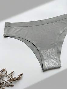 SHEIN 粘合无缝纯色舒适透气女士内裤 - 淺灰色 - 查看 4