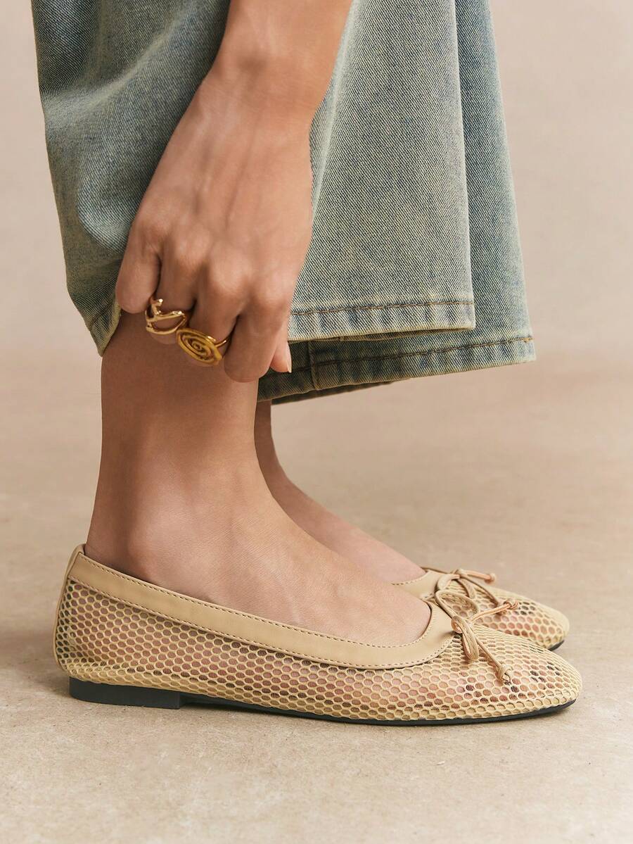 Rosivie Women Flats Spring And Summer New Models, Square Toe Design, Comfortable And Simple Vacation, Women's Flat Bottom, Essential For Commuting, Casual And Versatile - Apricot - View 1