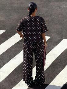 Muchica 咖啡棕色波点加大码女装两件套 - T恤和裤子 - 咖啡棕 - 查看 2