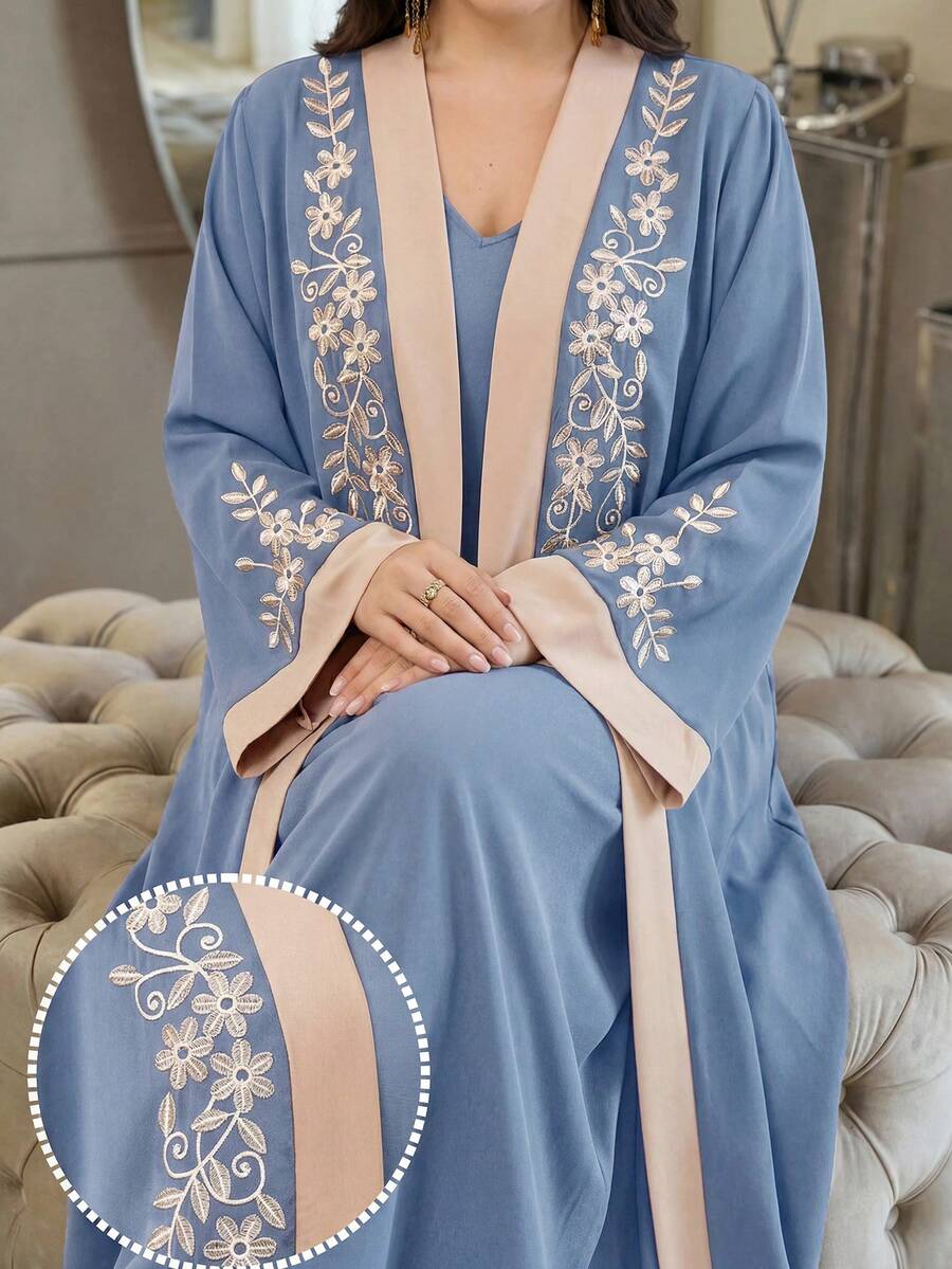 Al Najma عباية فضفاضة طويلة الأكمام مطرزة بالزهور للنساء كبيرات الحجم