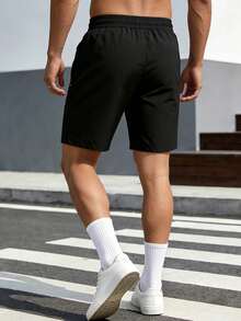 Manfinity Homme Men's Solid Color Elastic Waist Casual Shorts For Summer Daily Wear - Black - View 5