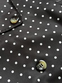 SHEIN EZwear Women's Polka Dot Print Woven Button-Up Long Sleeve Jacket - Coffee Brown - View 13