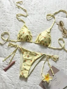 Swim Mod Women's Spring/Summer Jacquard Fabric Random Print Halter Bikini Set - Multicolor - View 2