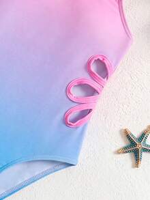 SHEIN 少女漸層鏤空3D花朵細肩帶連身泳衣，適合海邊度假、泳池派對、海灘派對 - 彩色 - 查看 7