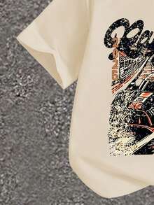 青少年男孩时尚赛车图案印花圆领短袖T恤和工装裤套装，适合节日、派对、春夏穿着，休闲舒适，是夏季穿着、时尚街头风、户外活动、上学和送礼的理想之选。 - 彩色 - 查看 5