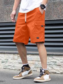 Manfinity Homme Men's Solid Color Cargo Pocket Casual Loose Shorts - Orange - View 4