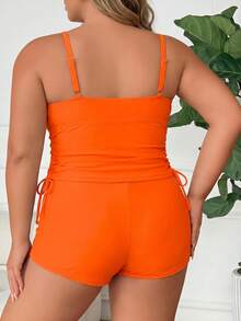 SHEIN CURVE+ 2026新款加大码女士橙色吊带运动休闲泳衣，适合夏季海滩度假 - 橘色 - 查看 2