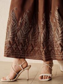 BELROSIE Vintage Elegant Women's Romantic Luxury High-End Design Positioning Silver Thread Embroidery Super Large Hem Long Skirt - Multicolor - View 6