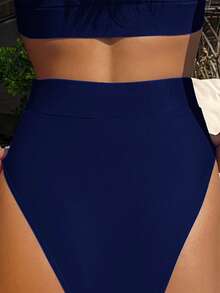 Swim Basics Women's Solid Color Bikini Bottom, Suitable For Summer Vacation And Beach - Navy Blue - View 2