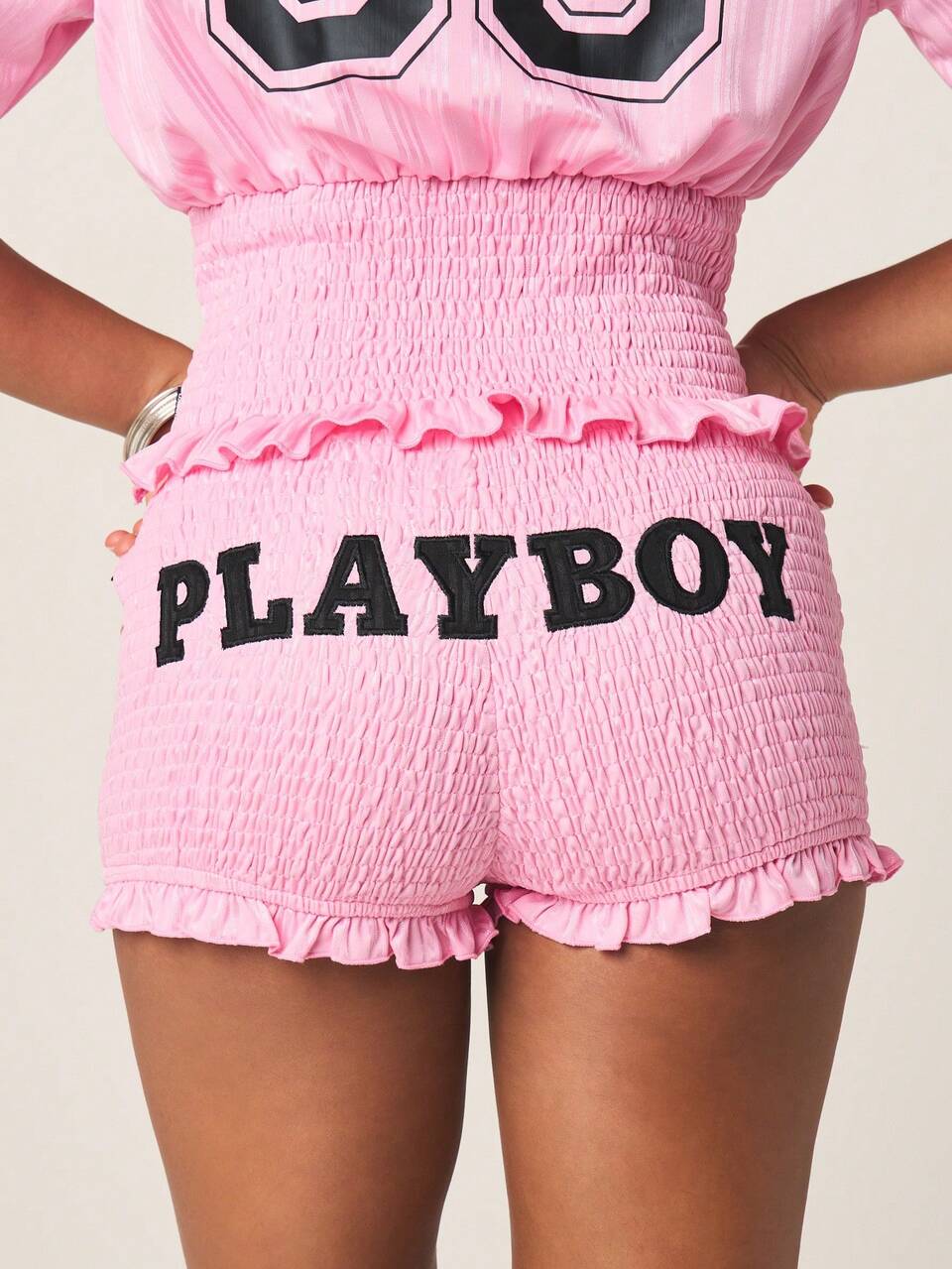 Missguided x Playboy Shirred Hot Shorts With Ruffle Hem