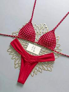 Swim Mod 26SS Spring/Summer Vacation Beach Polka Dot Cute Bikini Set - Red - View 1